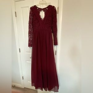 Burgundy Open Back Lace Dress